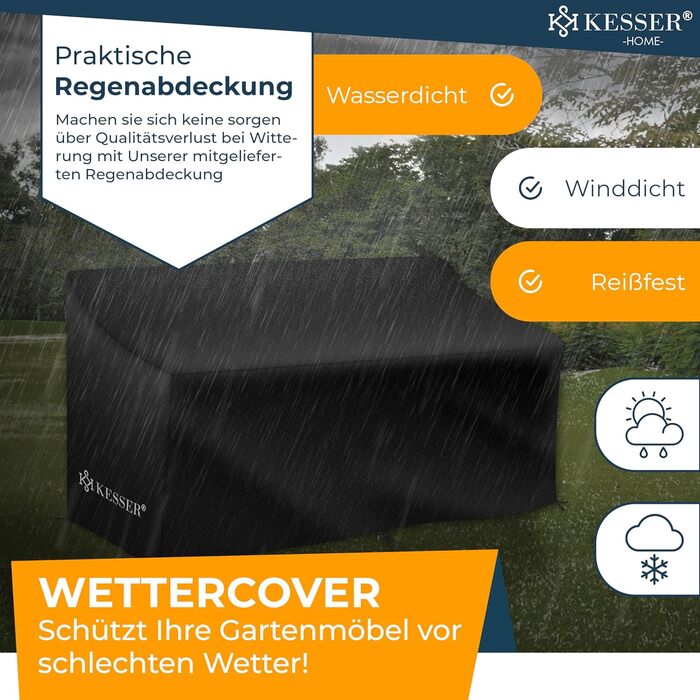 Садовий диван KESSER® з ротангу на 2 особи з вбудованим столиком, 143×63×88 см - стійкий до погодних умов, комплект з подушками та чохлами, антрацит