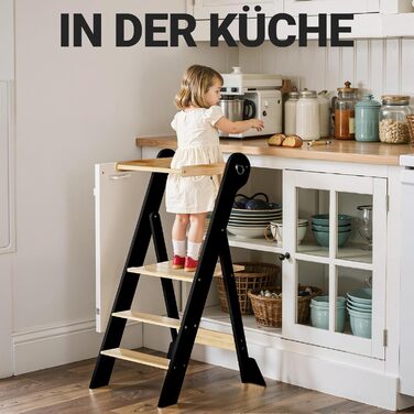 COSYAND Монтессорі стільчик-сходинка для дітей від 1 року, регульована висота, безпечний | Сходинка Монтессорі для кухні, сірий колір