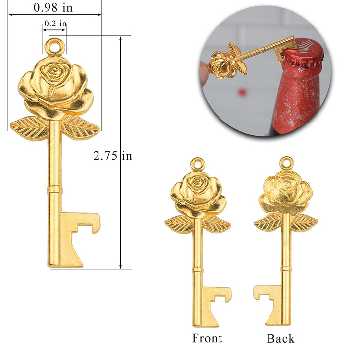 Вінтажна відкривачка для пляшок у формі троянди Makhry, 52 шт., весільні подарунки для гостей, сувенірний подарунковий набір з бирками подяки і брелоком для супроводу (старовинне золото)