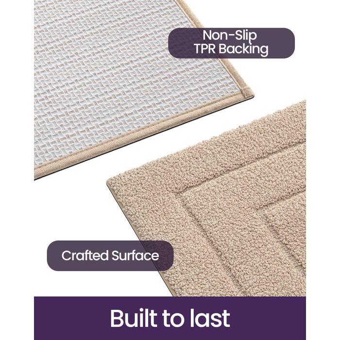 Килимок для ванної кімнати DEXI, преміум-якість, м'який, швидковисихаючий, з антиковзаючою основою, 40.6 x 61 см, бежевий