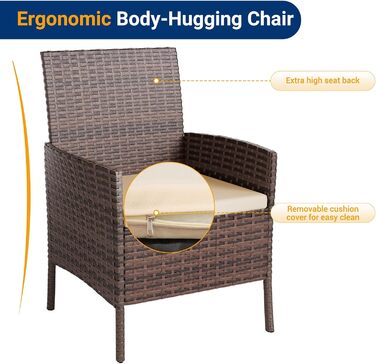 Набір меблів для саду UDPATIO Lounge: стіл та 2 стільці з поліротангу для балкона/тераси (колір: коричневий, 3-х частинний)