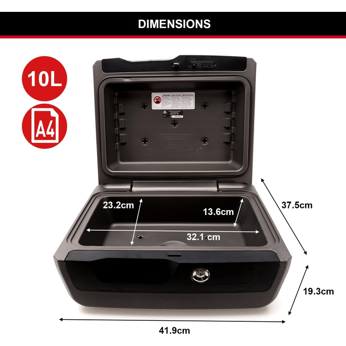 Захисна касета MASTER LOCK LCFW30100 вогневий/водонепроникний, замок для ключів, 10 л, для А4, електроприлади