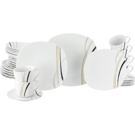 CreaTable Серія Square City Line: 18-частинний набір посуду для 6 осіб, кавовий сервіс з порцеляни, придатний для миття в посудомийній машині та використання в мікрохвильовій печі, преміум-якість (комбінований сервіс 30 шт.)