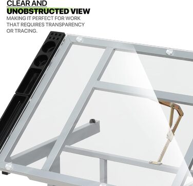 Регульований стіл для малювання Magshion з нахиленою скляною стільницею, переносний з 2 шухлядами та колесами, для художників, студентів (прозорий)