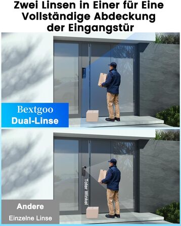 Відеодзвінок Bextgoo з подвійною камерою 2K HD, бездротовий, 10000mAh, IP67, з датчиком руху та нічним баченням