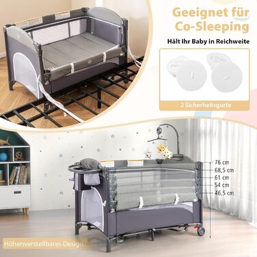 Детское путешествие: дорожное детское ложе DREAMADE 5-в-1 с матрасом, колесами, пеленальной доской и музыкальной шкатулкой, 110x76 см, с сумкой для переноски, для новорожденных и малышей (Зеленый)