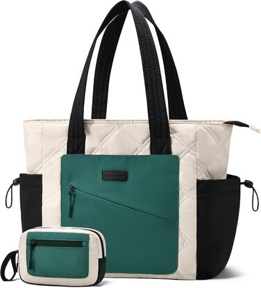 Сумка-шопер LOVEVOOK для жінок: велика, легка, для ноутбука 15,6/17,3 дюймів, робоча/університетська сумка, для роботи, навчання, подорожей (Y-teal Beige)