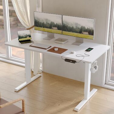 FEZIBO Регульований стіл з USB-портами, електричний, ергономічний, 120x60 см, білий