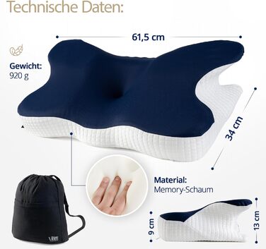 Подушка для шиї Home Vibez® з піною з пам'яті ефекту, знімає біль у шиї та плечах, ергономічний дизайн, ортопедична підтримка шиї з охолоджуючим чохлом для будь-яких положень сну, з сумкою для подорожей