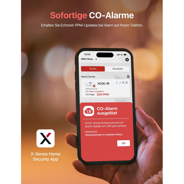 X-Sense Детектор чадного газу XC0C-iR з LCD-дисплеєм, сертифікат TÜV Rheinland, керування через додаток, змінна батарея, 1 шт. Білий