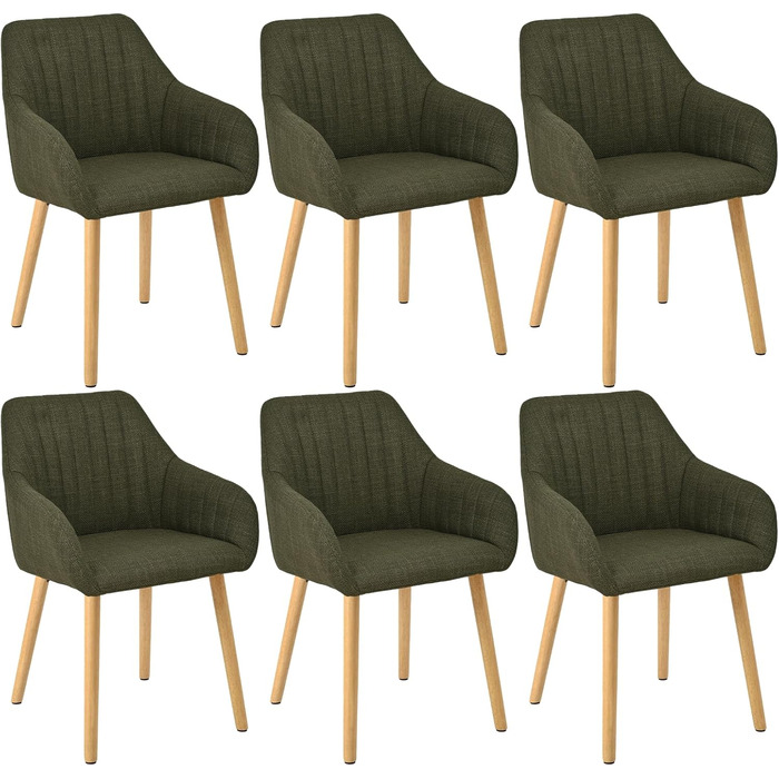 Набір стільців для їдальні з підлокітниками, бежевий, набір 6 шт. з дерева та поліестеру