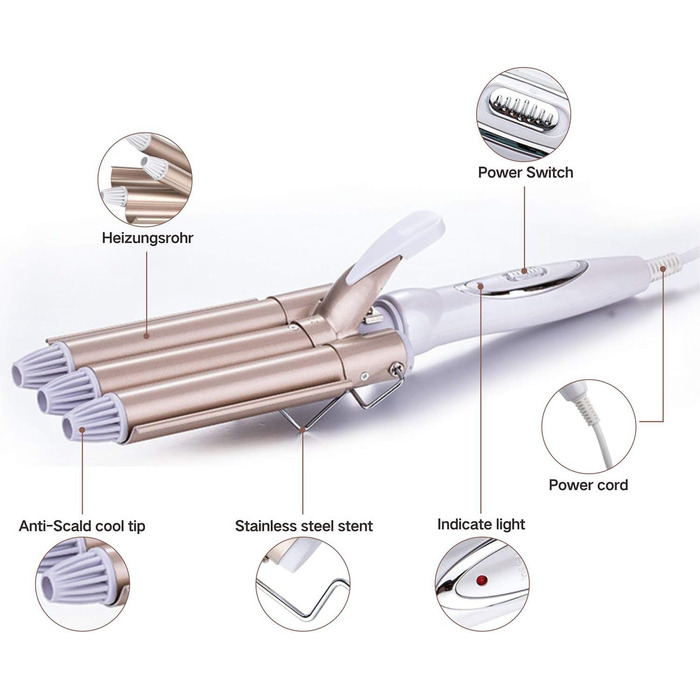 Welleneisen 3 Fässer TOP4EVER: локони для довгих та коротких волосся, 22 мм, регулювання температури