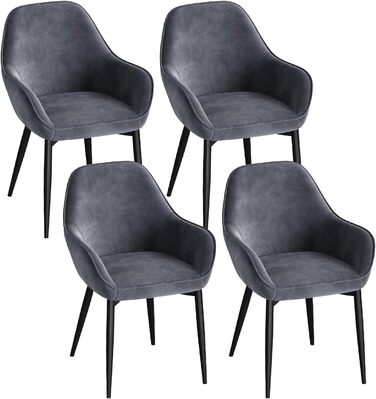 Крісла ELUCHANG для їдальні (4 шт.) з підлокітниками, м'які, з велюру, до 120 кг, для кухні, вітальні, їдальні, темно-сірий колір