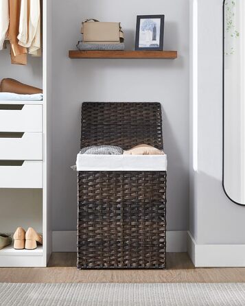 Кошик для білизни Songmics з кришкою, 90 л, з 6 мішечками, з лози, коричневий