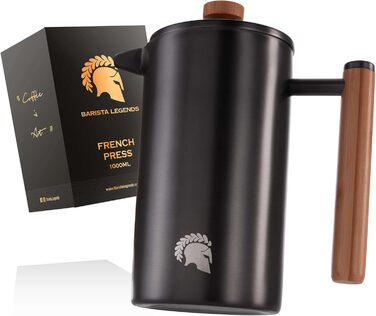 Френч-прес Barista Legends® з нержавіючої сталі, 600 мл - термо кавопрес з подвійними стінками для свіжого фільтр-кави, ідеально для кемпінгу. Чорний колір