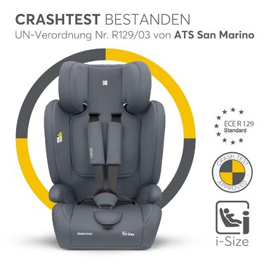 Автокрісло KikkaBoo 9-36 кг i-PASS, група 1/2/3, i-Size, 15 місяців - 12 років, сірий колір