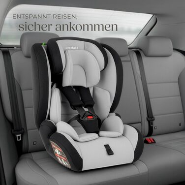 Автокрісло Tectake з 5-точковим ременем, i-Size, бічний захист, бустер для дітей 76-150 см (до 36 кг), світло-сірий/чорний
