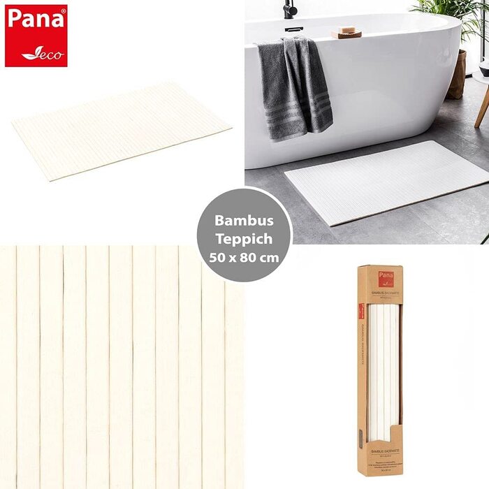 Бамбуковий килимок для ванної PANA * бамбуковий килимок можна прати * дерев'яна бігунка для ванної кімнати * 100 бамбук * розмір 50x80 см * Колір (50x80 см, білий)