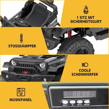 Дитячий електромобіль 12V з пультом, амортизацією, LED, Bluetooth, 2 швидкості, для дітей 3-8 років (білий/чорний)