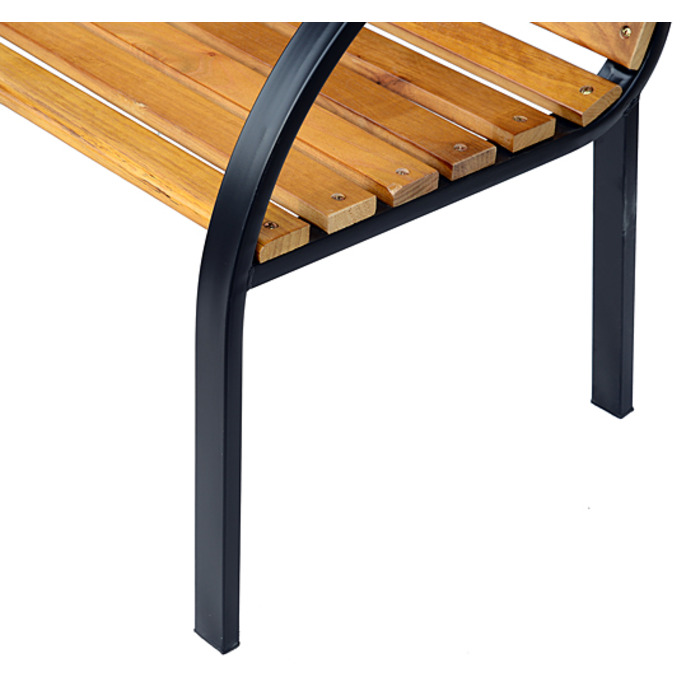 Лавочка для саду, парку, 2 місця. Виготовлена зі сталі та соснового дерева, колір - натуральний. Розміри: 122 x 60 x 83 см.