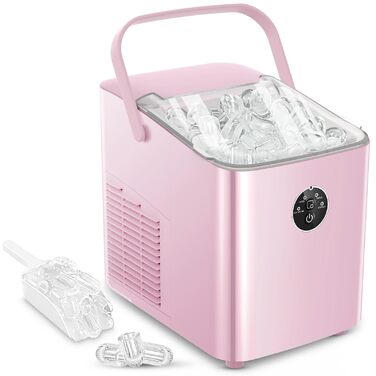 Льодогенератор Fohere 14 кг/24 год, рожевий: швидке виробництво льоду (5 хв), 2 розміри кулеподібного льоду, самоочищення, з ручкою та лопаткою для льоду