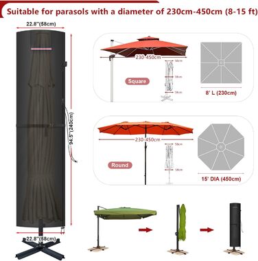 Захисний чохол для парасольки/перголи LAMUNI, 240x58/58 см, водонепроникний, для парасольки 3-5 м, зимовий захист