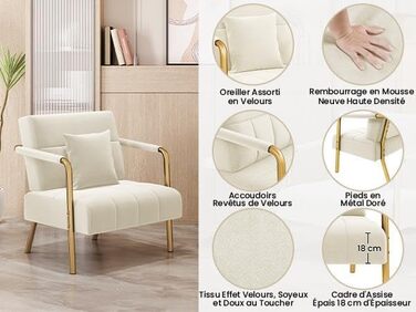 Диван-крісло Yaheetech з підлокітниками та металевими ніжками, сучасний двомісний диван з 2 подушками для попереку, бежевий, для вітальні/спальні (75,5 см ширина)