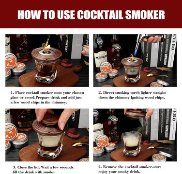 Набір для копчення коктейлів: 4 дерев'яні чіпси, аксесуар для віскі, коктейлів, кави, бурбону та м'яса