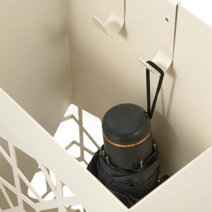 Металева підставка для парасольок Baroni Home, квадратна, 2 внутрішні вішалки, знімний піддон для дощової води, 25x15x50 см (біла)