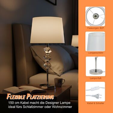 Настільна лампа Relaxdays з кришталевим декором та шовковим абажуром