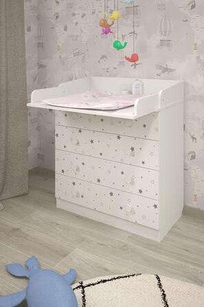 Комод для переодягання Shefa Kids Wickelkommode 800 білий - якісний комод з пеленальним столиком для дитячої кімнати (Sternenlicht)