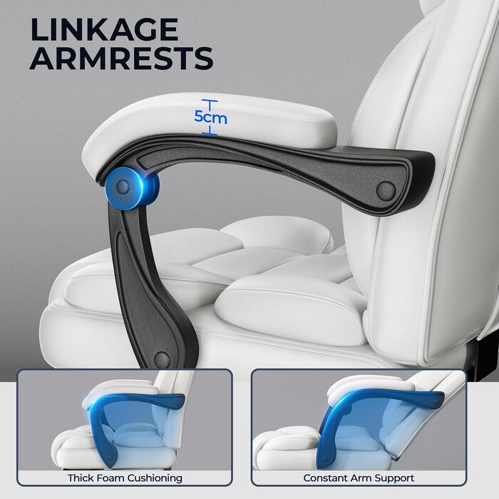 Ергономічне крісло Yaheetech для офісу, для начальника з підставкою для ніг, регульовані підлокітники, комп'ютерне крісло з високою спинкою, біле