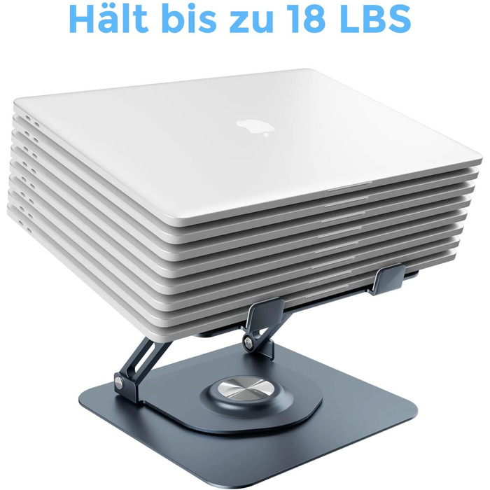 Підставка для ноутбука з поворотним основанням на 360°, регульована по висоті, ергономічна, з вентиляцією, складана, стабільна, з алюмінію, для столу (темно-сіра)