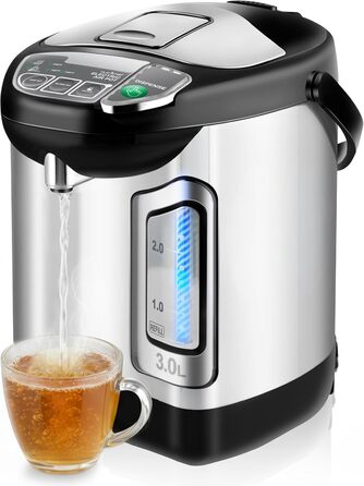 Електричний автоклав NutriChef 3L з дозатором гарячої води – нержавіюча сталь, безпечний кришка, безперебійний кран | Функція підігріву для глінтвейну, чаю, кави | Для комерційного та особистого використання | 1100W, компактний пристрій