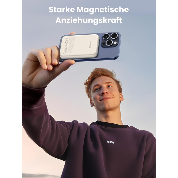 Вт, бездротовий, сумісний з iPhone 16/15/14 (білий), 10000mAh MagSafe, USB-C 20