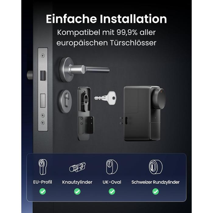 SwitchBot Smart Lock Pro: Розумний замок з акумулятором, Matter, WiFi, підтримка Apple Home, Alexa, Google Home, IFTTT, чорний