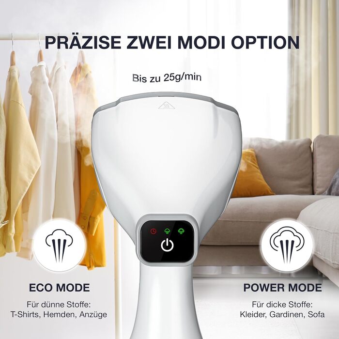 LEBENLANG Пароочищувач для одягу - 1500W, 300ml, з рукавичкою та насадками | Професійний пароочищувач для одягу | Білий