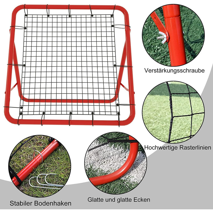 Відбійник TRMLBE для футбольних воріт для дітей, тренувальний відбійник для футболу з сіткою для відскоку, складаний червоний сталевий каркас для саду, відкритий червоний, 100 х 100 х 65 см