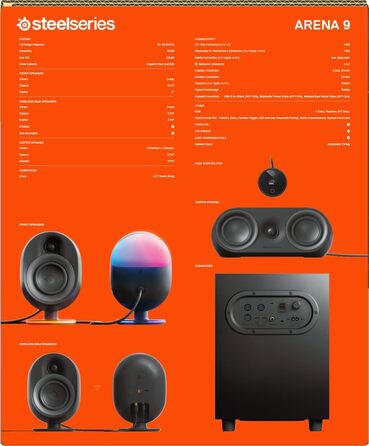 SteelSeries Arena 7 - 2.1-канавна акустика для геймінгу, RGB, USB, Aux, Bluetooth, чорний
