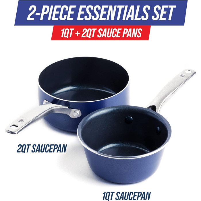 Набір посуду Blue Diamond Cookware Diamantstruktur Keramik Antihaft, 7 предметів: каструлі та сковорідки. Без PFAS, для індукційних плит, безпечний для здоров'я, сумісний з усіма типами плит, миється в посудомийній машині, термостійкий до 200°C.