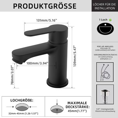 Змішувач для ванної кімнати BELZ, одноручний, для умивальника, хром (Black), водозберігаючий, енергозберігаючий, висота виливу 78 мм