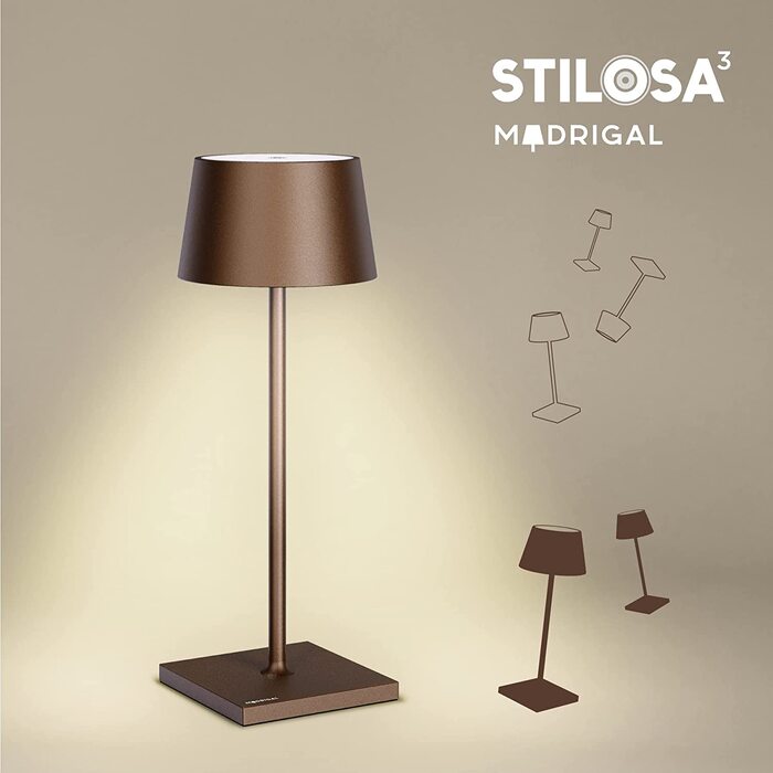 Стильна LED-лампа Stilosa на акумуляторі - бездротова, диммирувана, з сенсорним керуванням, USB-C, для дому та на вулицю, квадратна основа (30 см), бронза