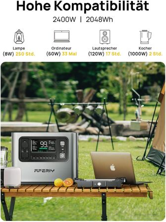 Портативна електростанція AFERIY 3840Wh з LiFePO4 акумулятором, USV, 3 виходи 3x230V AC (7200W пікова потужність), 2200W швидка зарядка, для кемпінгу та подорожей