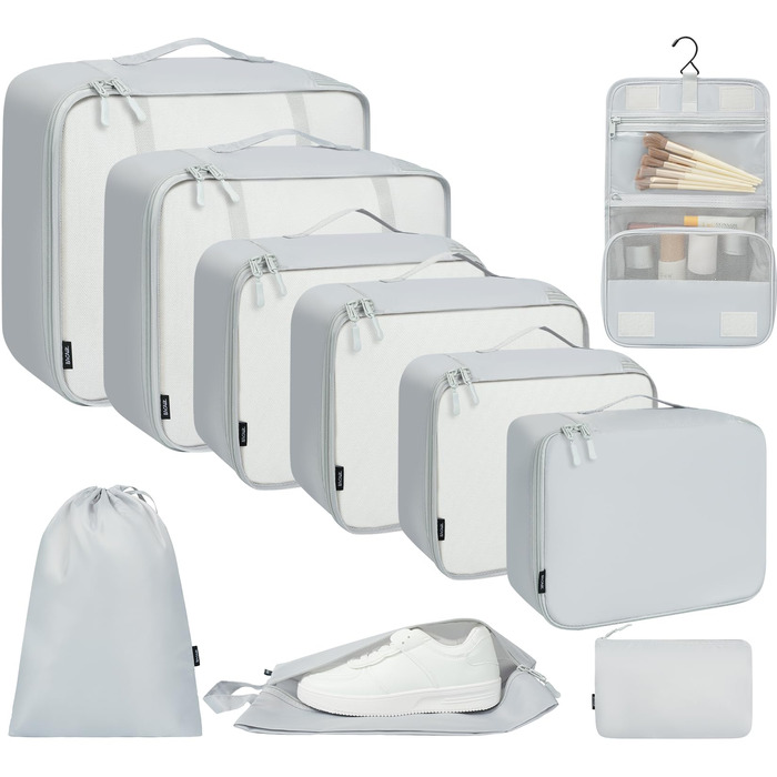 Набір органайзерів для одягу в валізу BAGAIL, 10 шт., різні розміри, дорожні пакувальні куби для ручної поклажі та коферів, світло-сірий