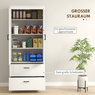 Вільно стояча кухонна шафа з регульованими полицями та двома широкими висувними ящиками для вітальні, кухні, білий