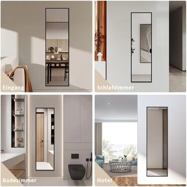 Дзеркало настінне Spiegel Schwarz 40x160 см з чорною рамою. Повнорозмірне дзеркало для спальні, вітальні або ванної кімнати. Прямокутне дзеркало з алюмінієвою рамою 40L x 160B cm