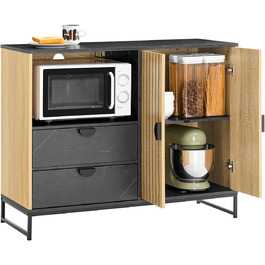 Кухонна шафа SoBuy з мікрохвильовою печкою, буфет, комод, шафа для мікрохвильової печі, багатофункціональна шафа для кухні та вітальні, дуб-чорний, 107×40×85 см, FSB103-N