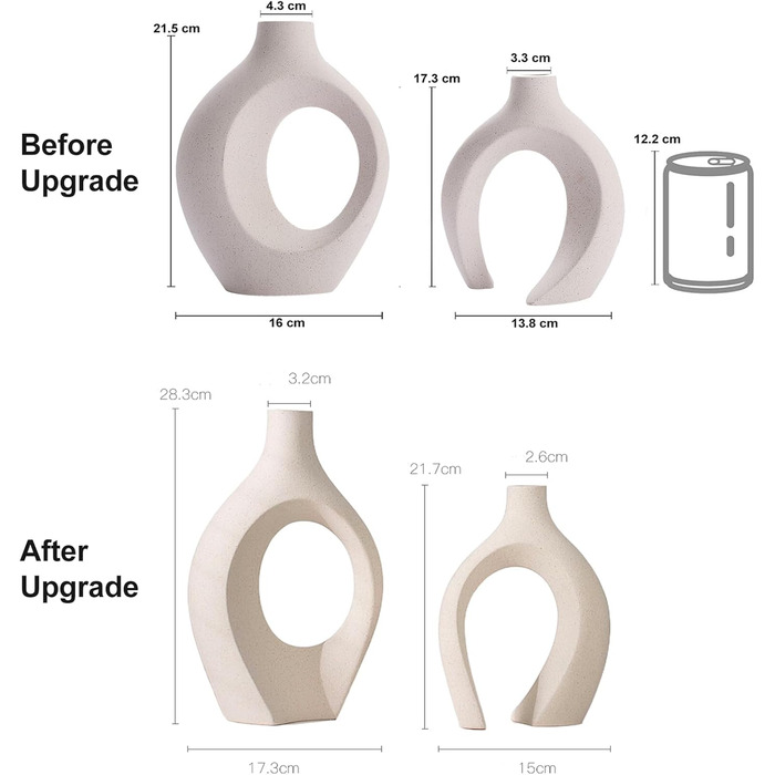 Керамічна ваза SUKIYPO, 2 шт. у наборі, бежева, сучасний дизайн, для дому, офісу, декору інтер'єру