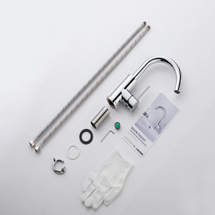 Змішувач для ванної кімнати/кухні Auralum з поворотним виливом 360°, з високоякісної латуні з хромовим покриттям, з підключенням 60 см, однорідний