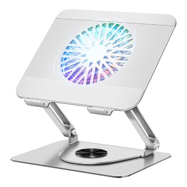 Підставка для ноутбука ICARE з RGB підсвіткою та охолодженням, 360° обертання, до 16 дюймів, срібна